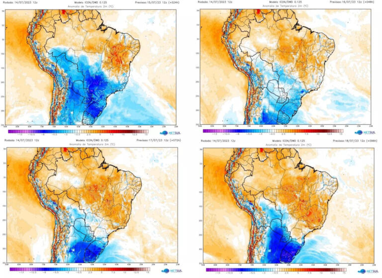 Meteorologia indica muito frio no Sul do Brasil até metade da próxima semana com reforço de ar polar na segunda-feira