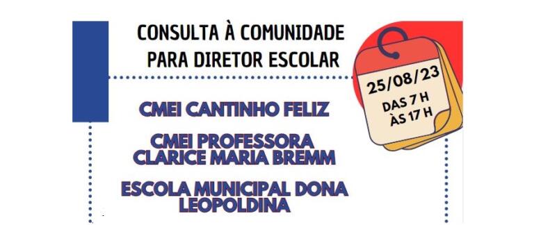 Secretaria de Educação de Quatro Pontes realizará consulta à comunidade para diretor escolar no dia 25