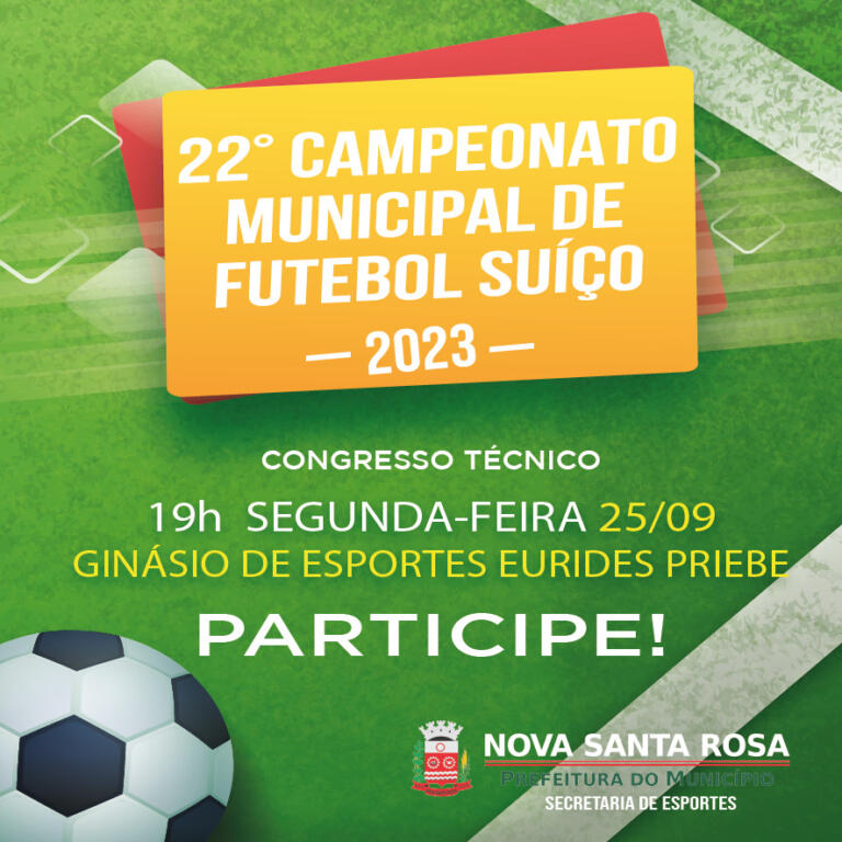Congresso técnico do 22° Municipal de Futebol Suíço acontece dia 25 em Nova Santa Rosa