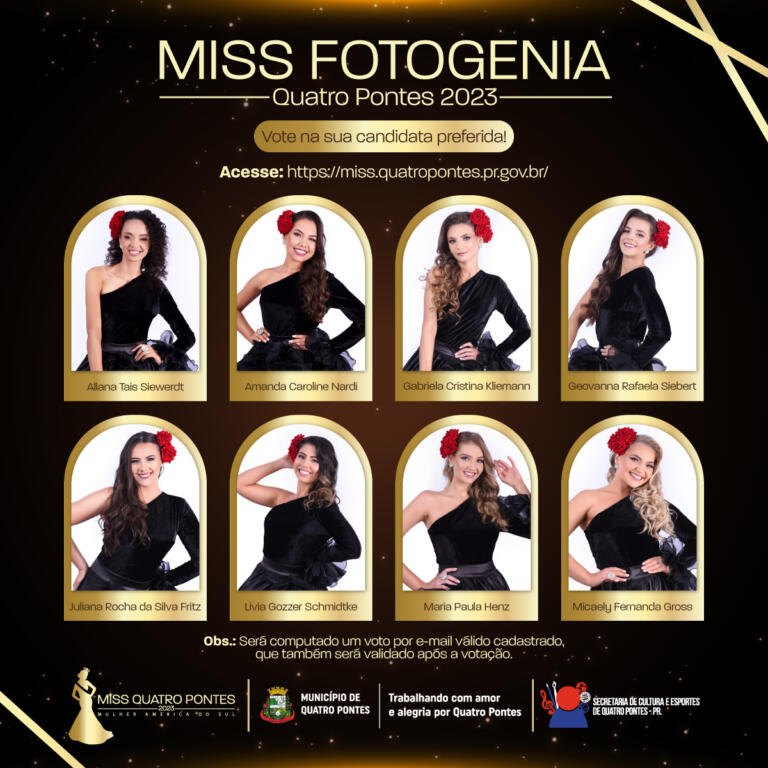 Votação para escolha da Miss Fotogenia Quatro Pontes 2023 termina quinta-feira