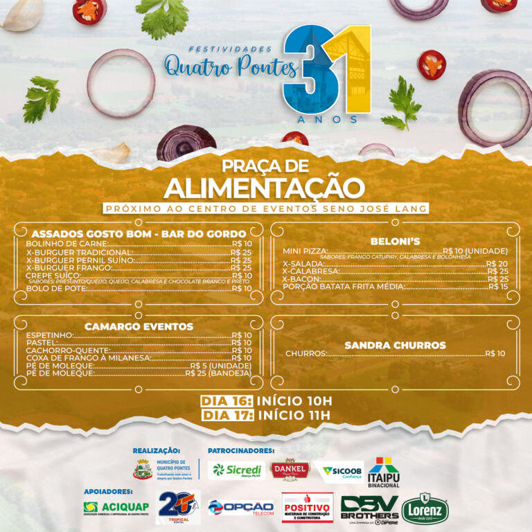 Point na festa dos 31 anos de Quatro Pontes, praça de alimentação ofertará variedade