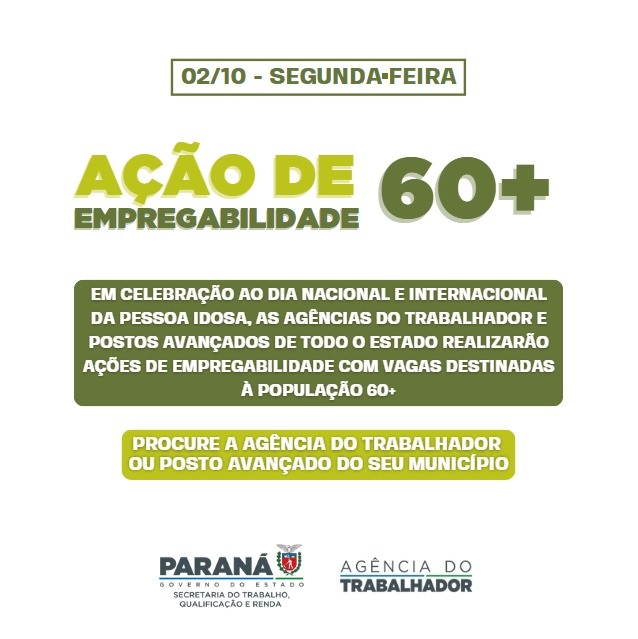 Ação de empregabilidade para pessoas a partir dos 60 anos acontece na segunda-feira