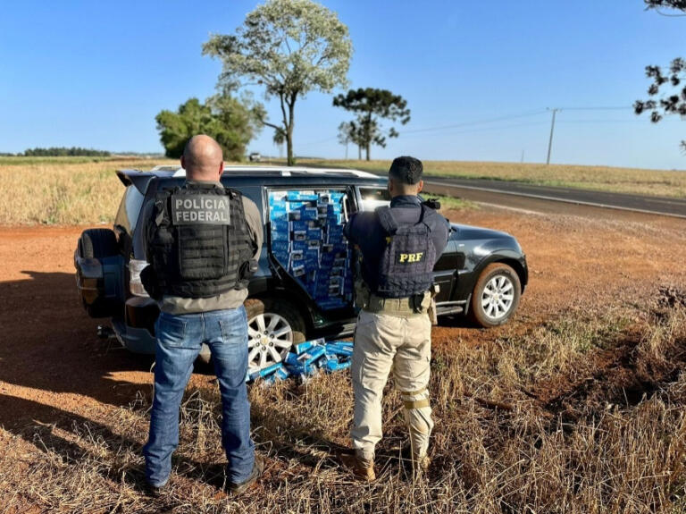Polícia Federal e PRF apreendem SUV carregada com cigarros