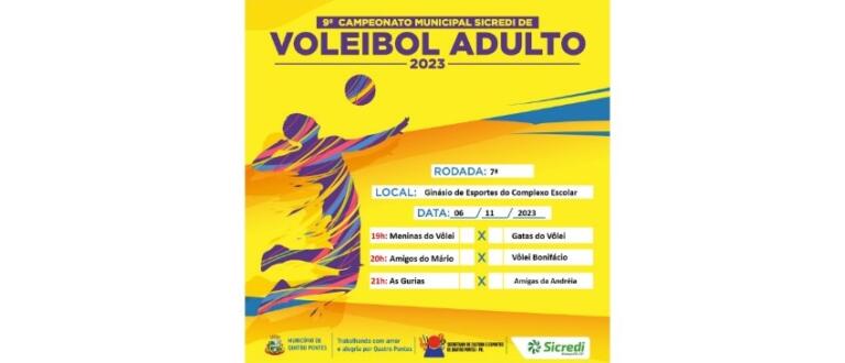 7ª rodada do 9º Campeonato Municipal Sicredi de Voleibol Adulto 2023 ocorrerá dia 6
