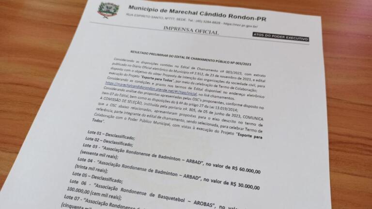 Resultado preliminar das organizações selecionadas ao projeto Esporte para Todos é divulgado