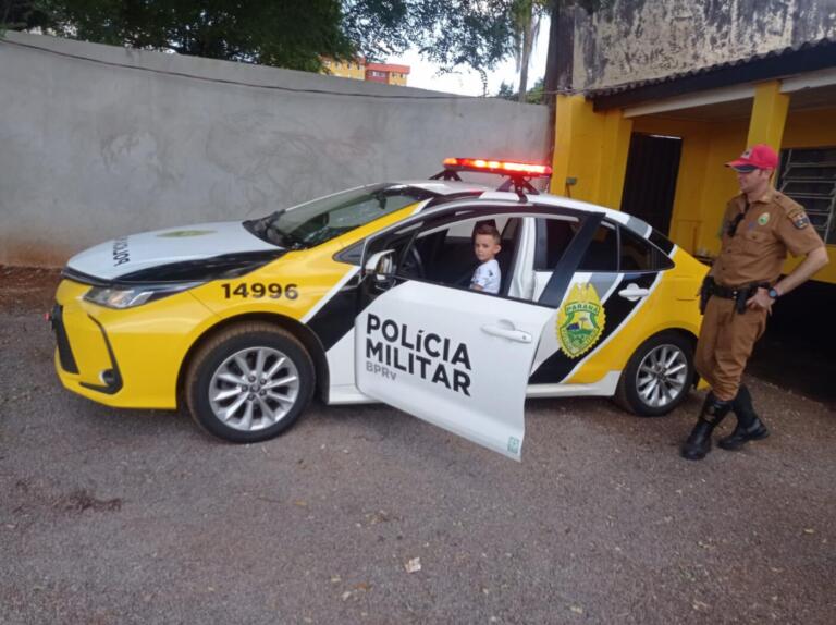Menino realiza sonho de conhecer polícia em Marechal Rondon