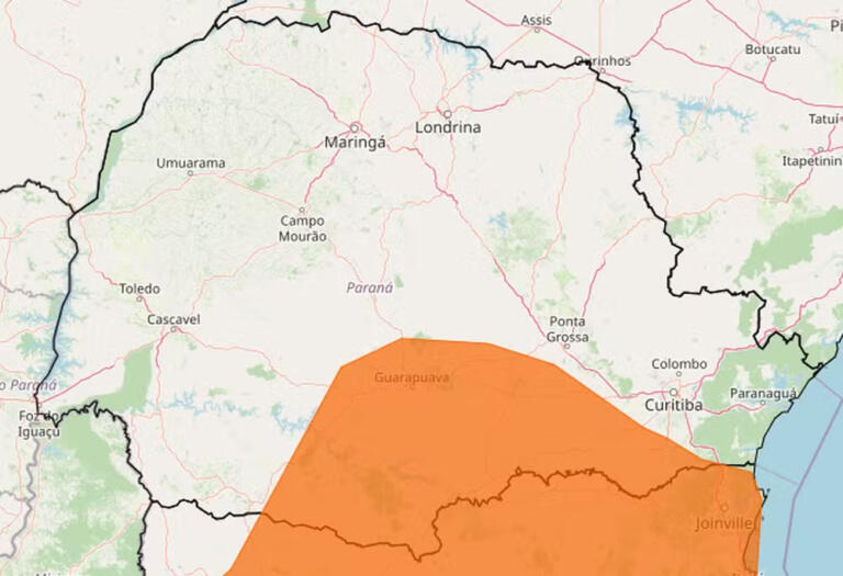 Inmet emite alerta de tempestade para 96 municípios do Paraná