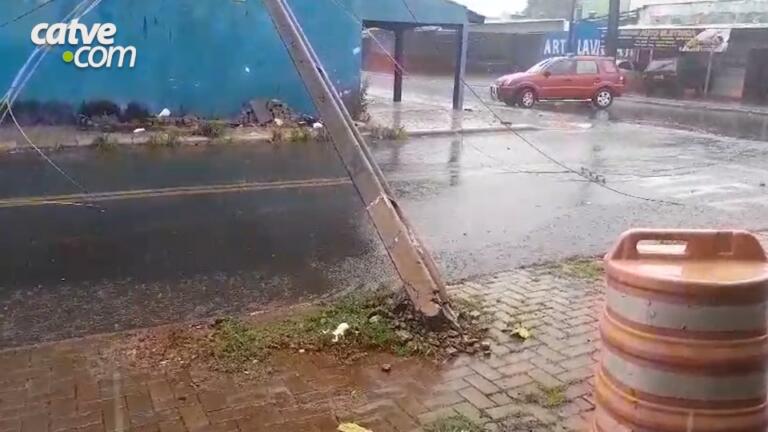 Força do vento derruba árvores e postes em Foz do Iguaçu