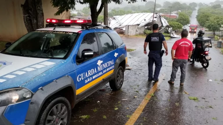 Tempestade provoca destalhamento e quedas de árvores em São Miguel do Iguaçu