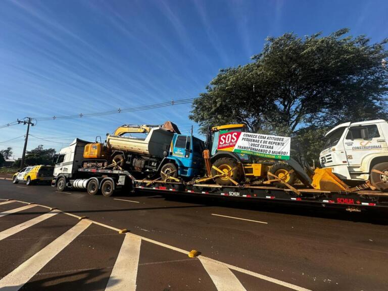 Comboio carregado com doações e maquinários sai de Marechal Rondon com destino ao Rio Grande do Sul