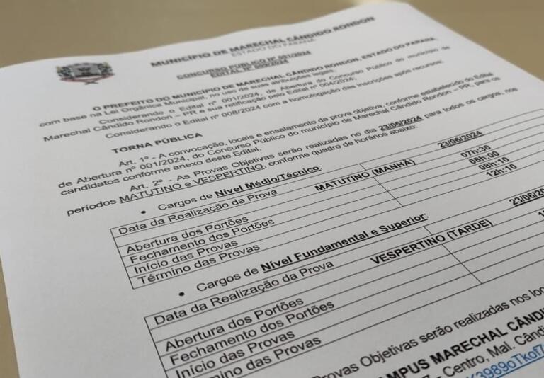 Provas objetivas ao concurso público da prefeitura rondonense acontecem domingo