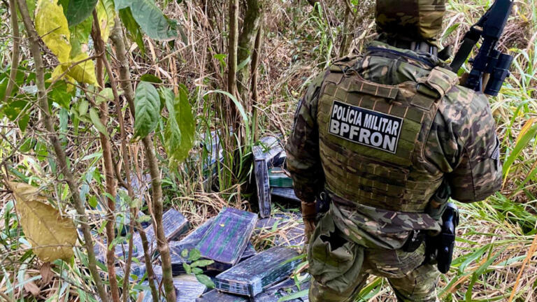 Quase meia tonelada de maconha é apreendida na mata em Guaíra