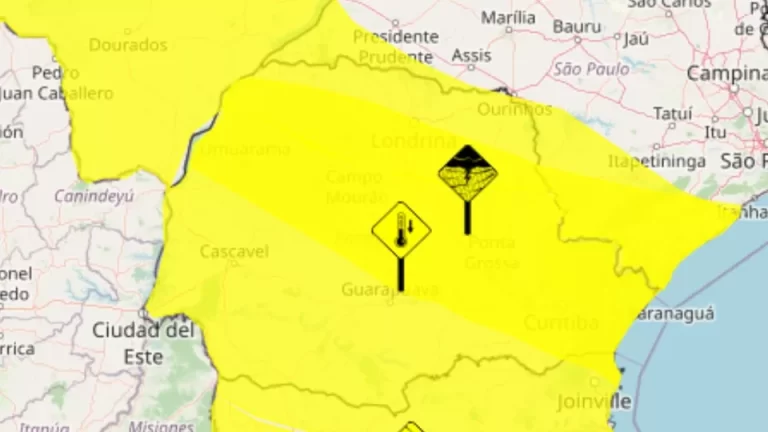 Inmet emite três alertas de queda de temperatura e chuvas intensas no Paraná para esta segunda-feira