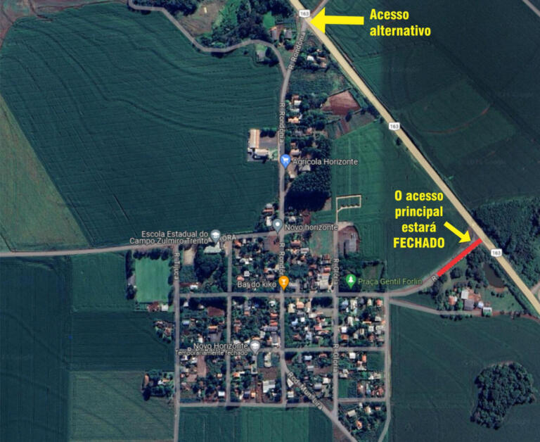 Acesso principal da BR-163 ao distrito de Novo Horizonte estará fechado nas próximas semanas