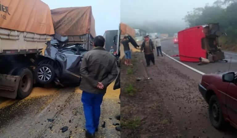 Carro é prensado e caminhão tem cabine arrancada em acidente com mortes na BR-163