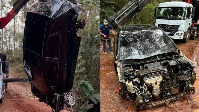 Carro furtado em Cascavel é localizado dentro de córrego em Santa Tereza do Oeste