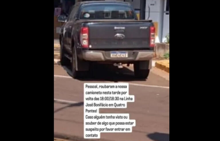 Morador de Quatro Pontes é assaltado e tem Ford Ranger roubada