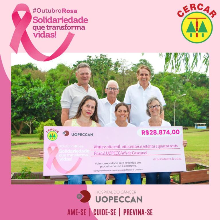 Cercar arrecada R$ 28,8 mil junto aos associados para apoiar a Uopeccan no Outubro Rosa