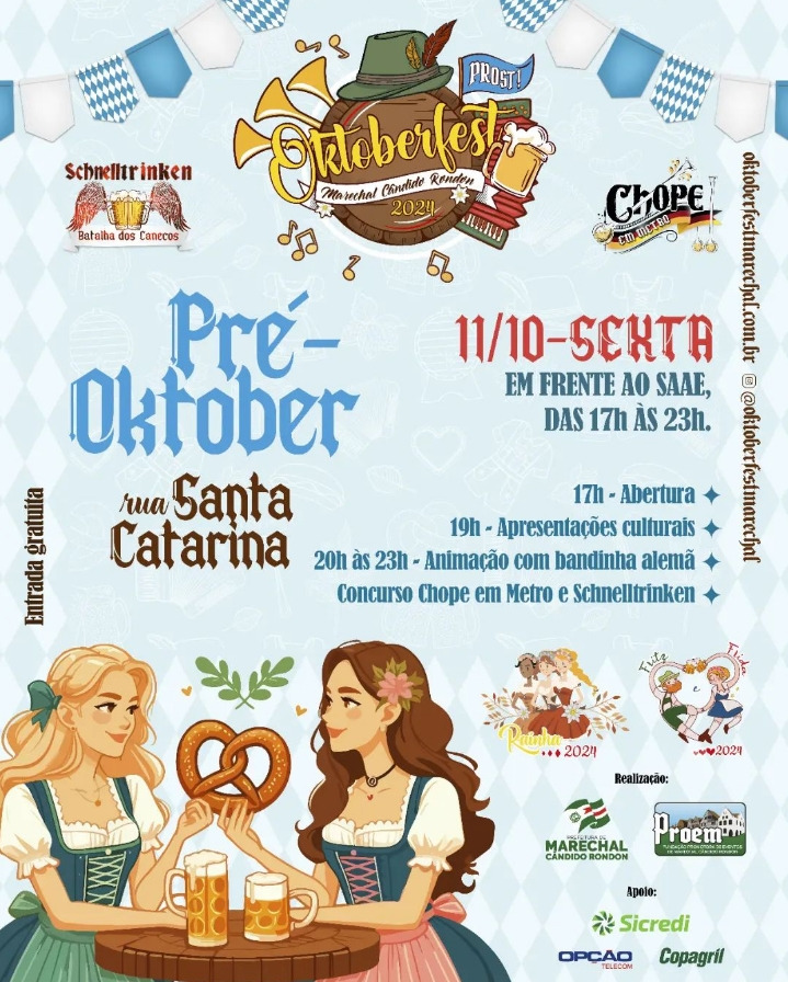 Pré-Oktoberfest na Rua Santa Catarina acontece nesta sexta-feira em Marechal Rondon