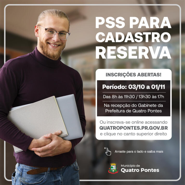 Prefeitura de Quatro Pontes abre inscrições de PSS para cadastro de reserva