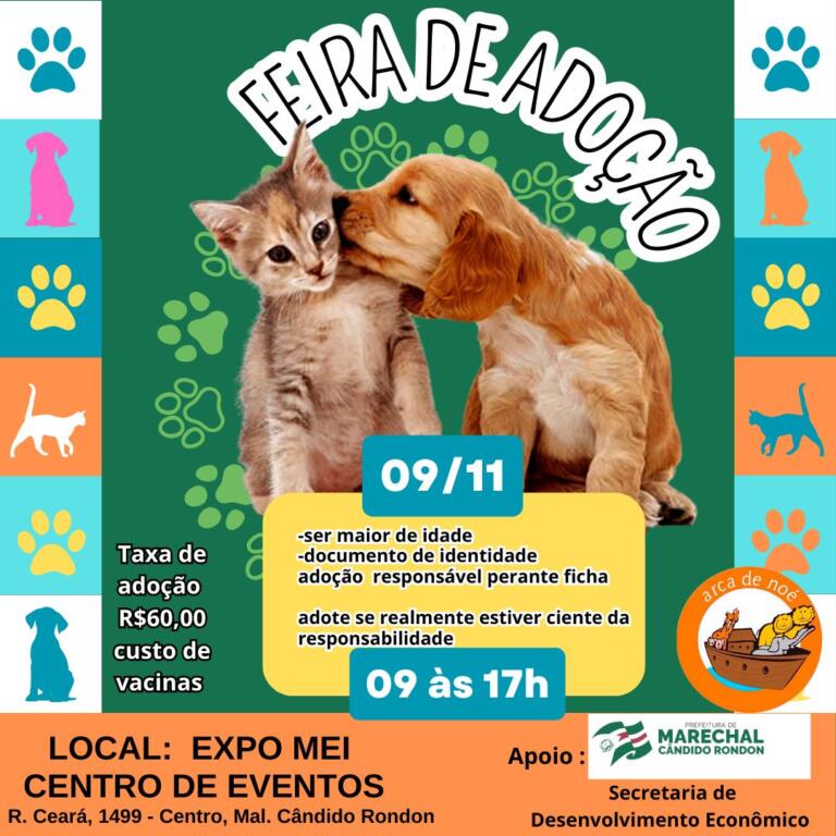 Dê um lar a um amigo de patas neste sábado na Feira de Adoção em Marechal Rondon