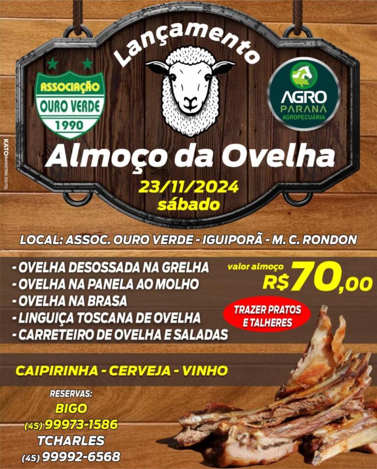 Associação Ouro Verde promove Almoço da Ovelha neste sábado em Iguiporã