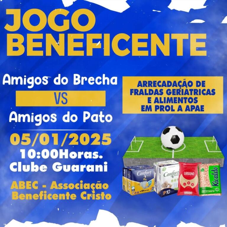 Amistoso dos Amigos do Brecha e Amigos do Pato irá arrecadar alimentos e fraldas para Apae e Abec