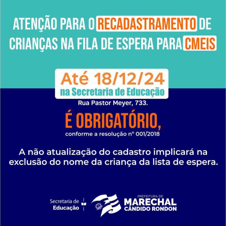 Recadastramento de crianças na fila por vagas nos CMEIs vai até quarta-feira