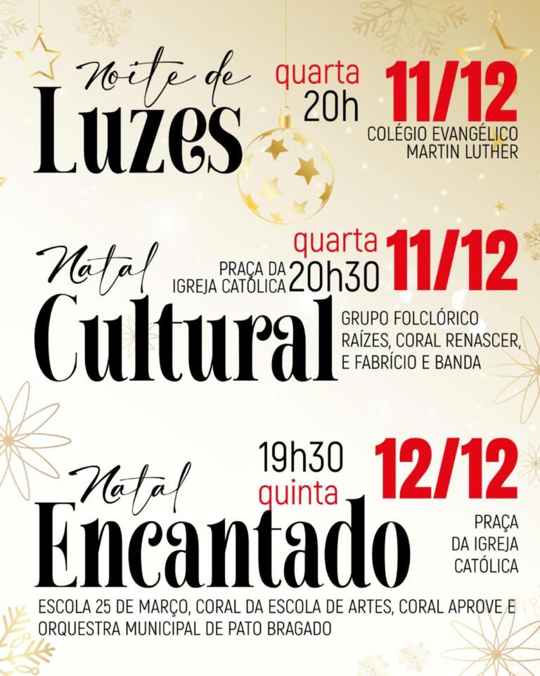 Programação natalina tem sequência nesta quarta-feira com a Noite de Luzes e apresentações culturais