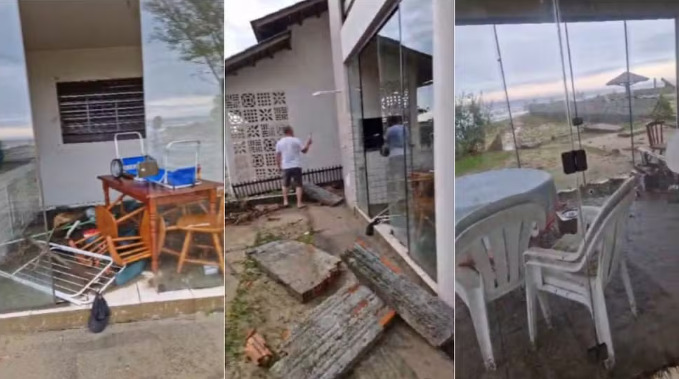 Tsunami meteorológico destrói ponte, derruba muros e árvores e atinge casas no Sul de Santa Catarina