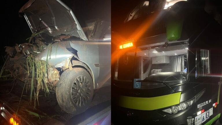 Acidente entre ônibus e Gol deixa jovem ferida em Terra Roxa