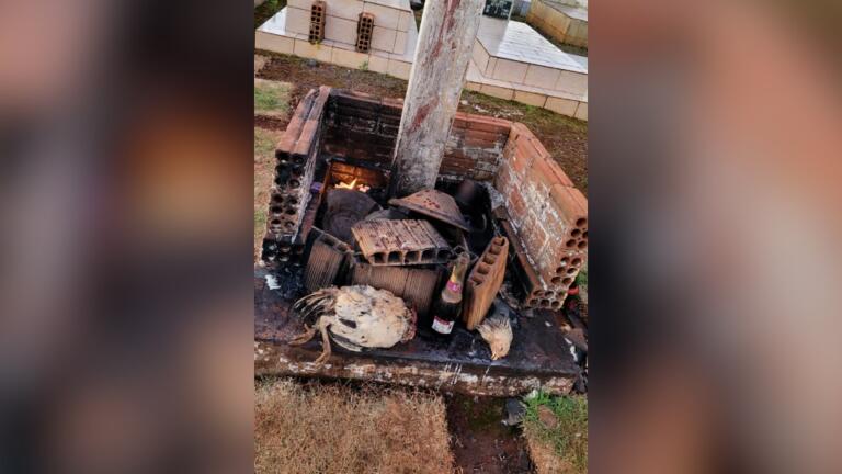 Túmulo é aberto em cemitério de Cascavel e local é utilizado para rituais; veja vídeo
