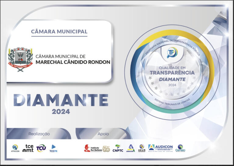 Câmara de Marechal Rondon recebe diploma de excelência máxima em transparência pública