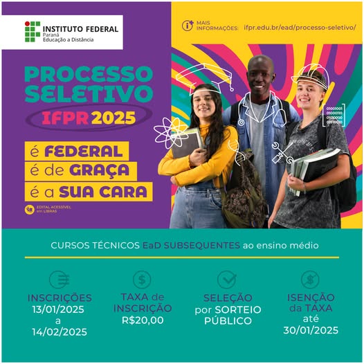 Publicado edital para cursos técnicos subsequentes ao ensino médio na modalidade de educação a distância