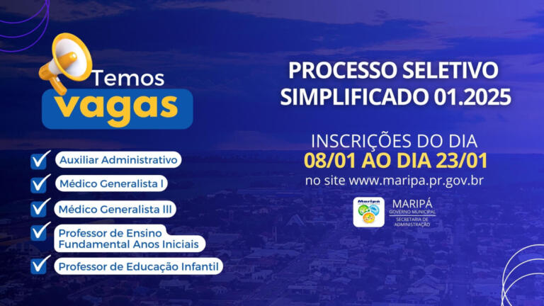 Maripá abre PSS para contratação de médicos, professores e auxiliar administrativo