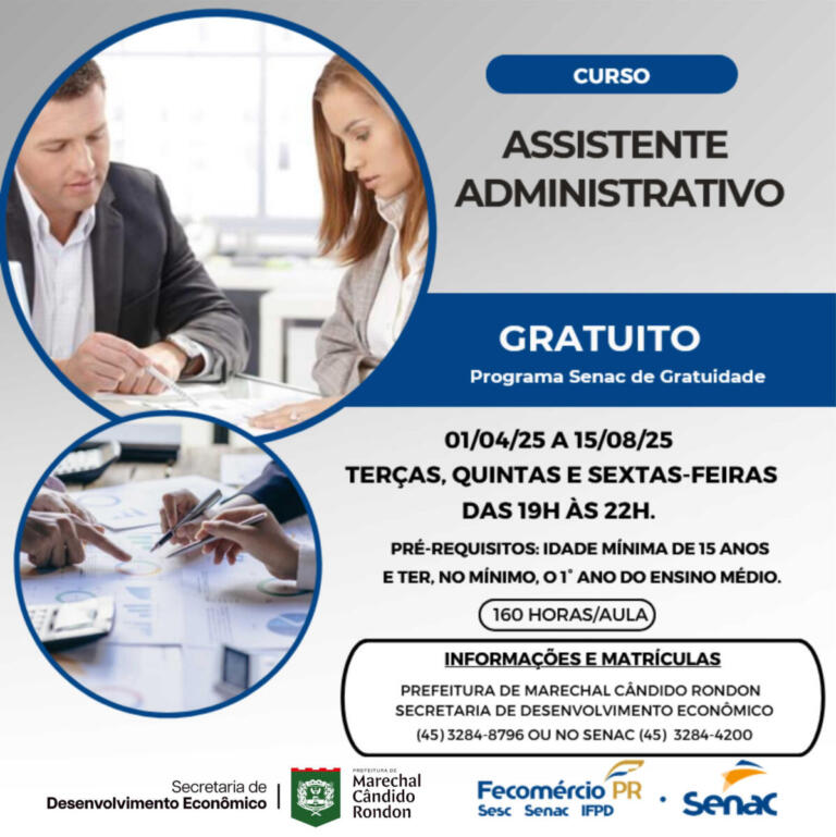 Abertas inscrições para curso de assistente administrativo