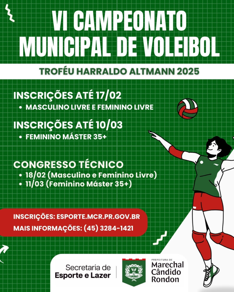 Inscrições para o campeonato municipal de voleibol encerram nesta segunda-feira