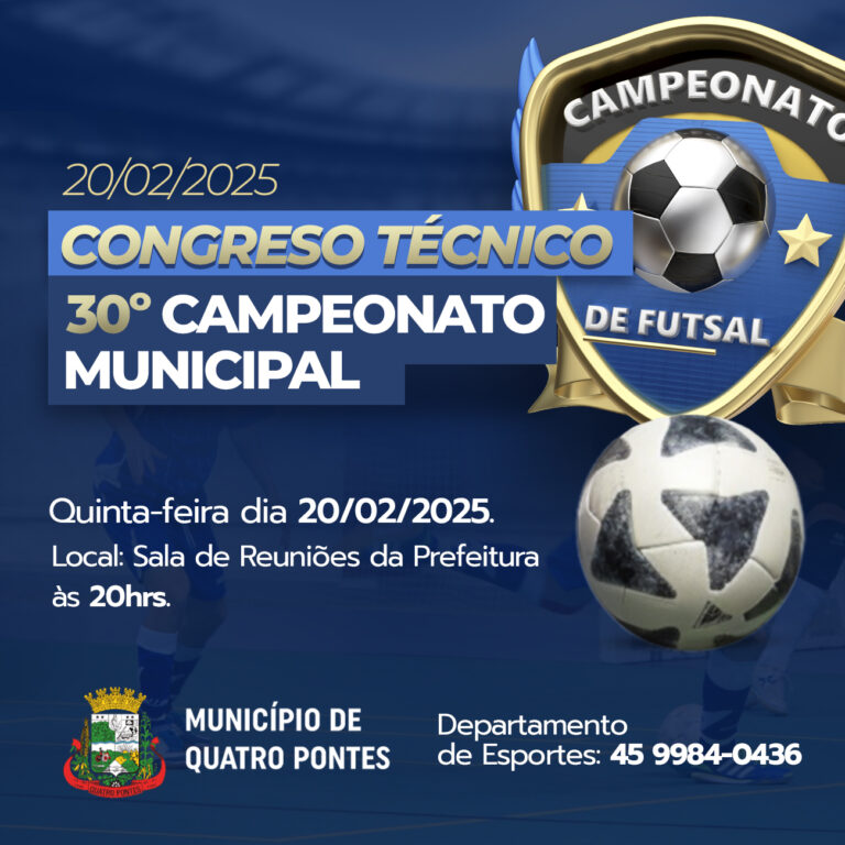Quatro Pontes realiza congresso técnico ao 30º Campeonato Municipal de Futsal na quinta-feira