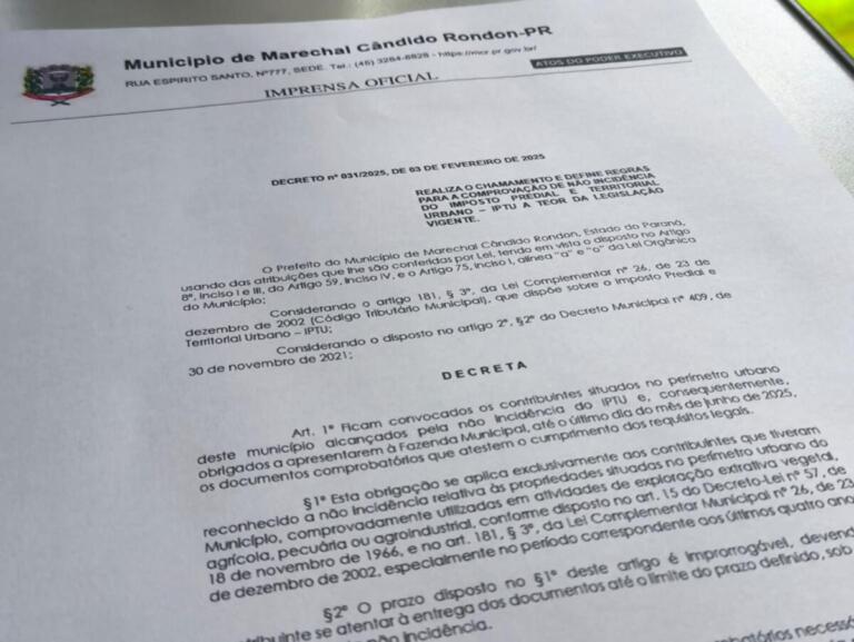 Município rondonense convoca contribuintes para comprovação de não incidência do IPTU em chácaras e áreas rurais no perímetro urbano