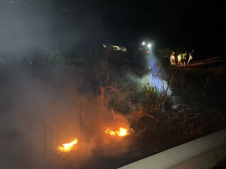 Incêndio às margens da BR-163 próximo a Mercedes e Marechal Rondon mobiliza PRF e Bombeiros