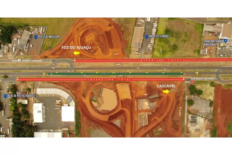 Perimetral Leste: marginais da BR-277 em Foz do Iguaçu serão bloqueadas para obra de viaduto