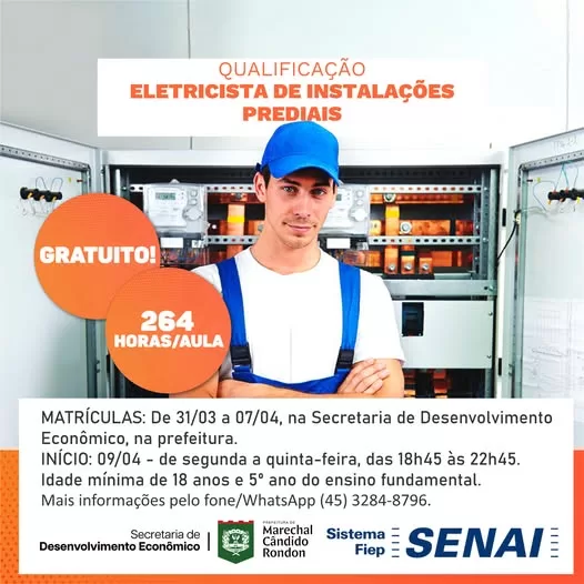 Abertas as pré-inscrições para o curso de Eletricista de Instalações Prediais