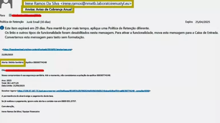 Anvisa alerta para tentativa de golpe com falsa cobrança por e-mail