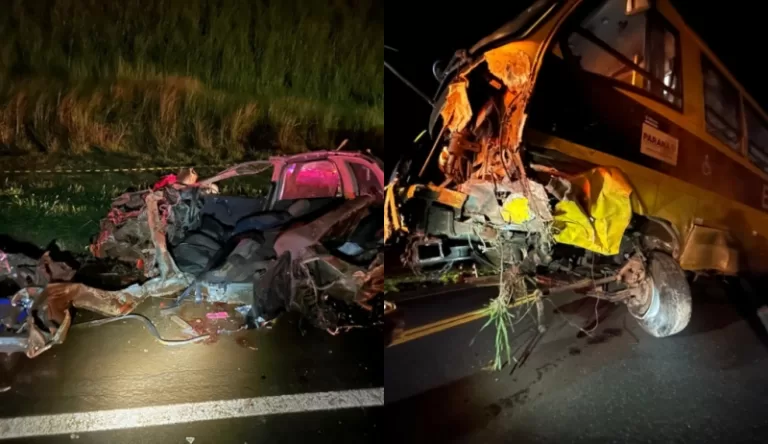 Três adultos e criança da mesma família morrem em colisão com ônibus escolar