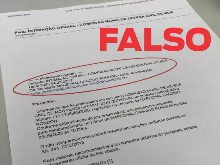 Prefeitura alerta sobre falsa intimação em nome do Poder Executivo de Marechal Rondon