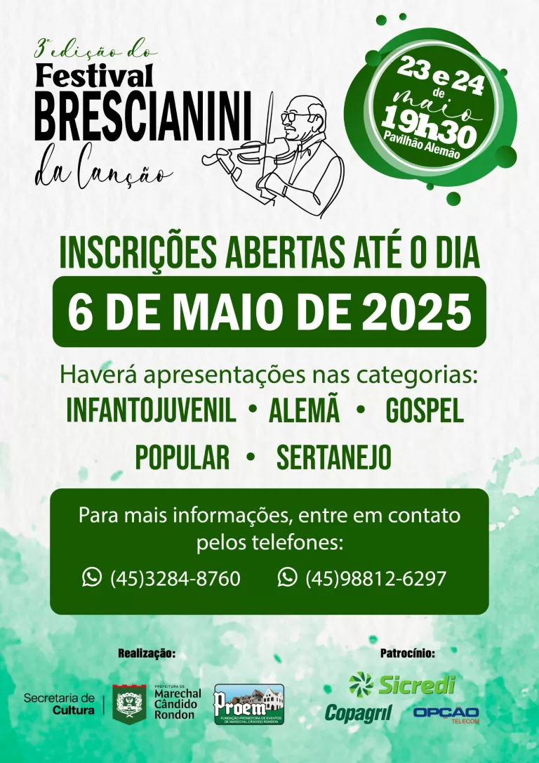 Abertas as inscrições ao 3º Festival Brescianini da Canção