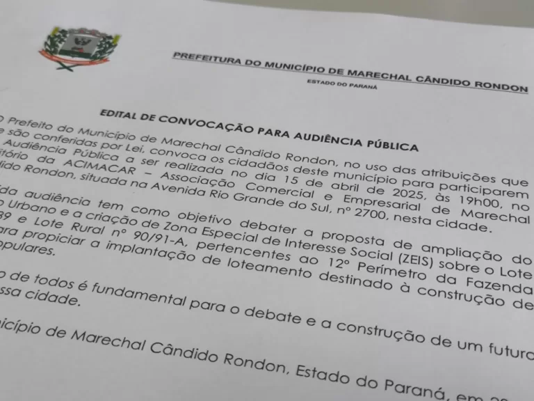 Audiência pública discute ampliação do perímetro urbano para construção de moradias populares em Marechal Rondon