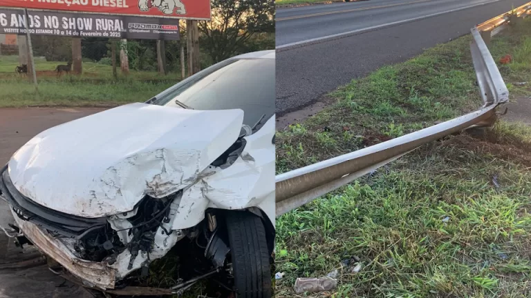 Onix atravessa rodovia e bate contra guard rail na BR-277