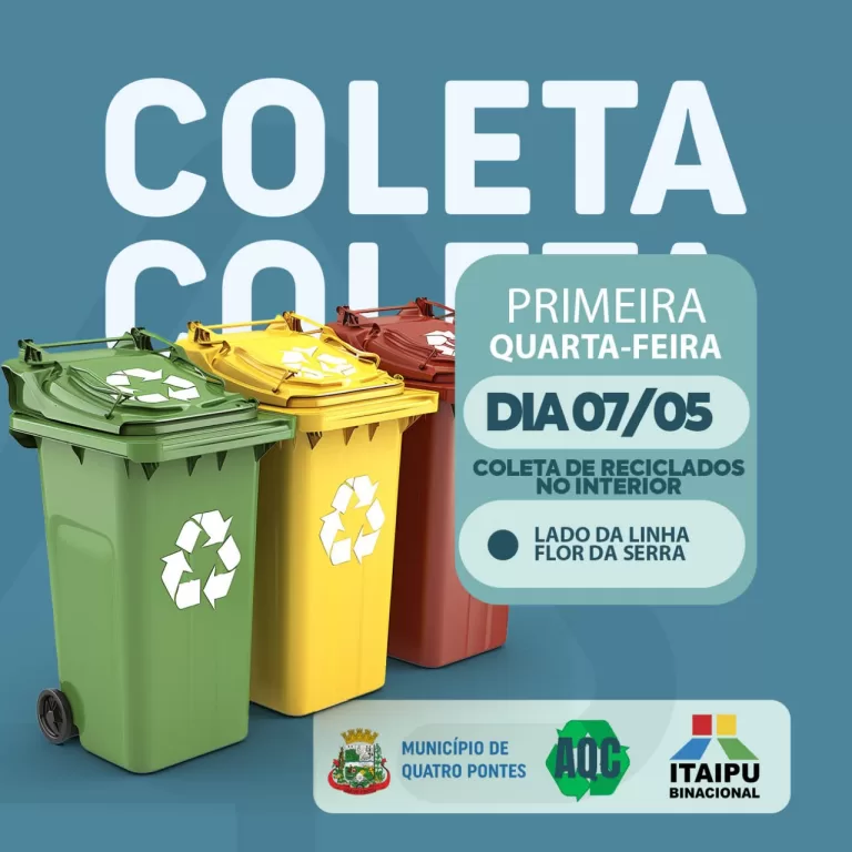 Coleta seletiva no interior de Quatro Pontes acontece nesta quarta-feira