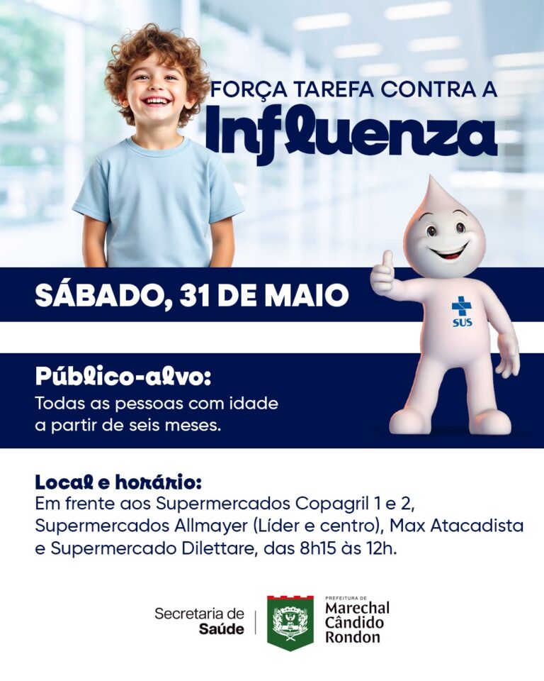 Ação de vacinação contra a influenza acontece neste sábado em supermercados de Marechal Rondon